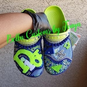 Custom Denim/ Jean Blinged Crocs
